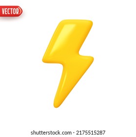 Lightning Sign Yellow Color. lightning stop, danger. Realistic 3d design In plastic cartoon style. Icon isolated on white background. Vector illustration