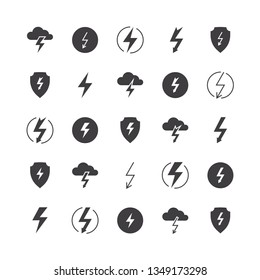 Lightning silhouette icons charge thunder vector illustration lightning bolt thunder lighting battery strike line icon contact social logistics vector symbols set