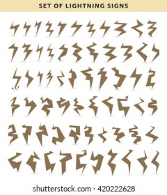 Lightning silhouette isolated .  Set bolt icon 