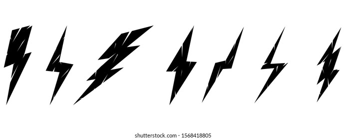 Lightning silhouette. Lightning strike, thunderbolt. Flat style, comics style. 