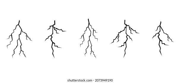 Siluetas relámpago, iconos vectoriales establecidos. Elementos para el diseño de la tormenta eléctrica
