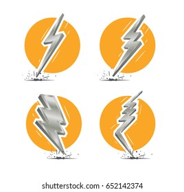 lightning silver icon set symbol