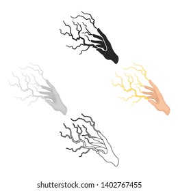 Lightning spell icon in cartoon,black style isolated on white background. Black and white magic symbol stock vector illustration.