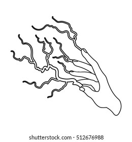 Lightning spell icon in outline style isolated on white background. Black and white magic symbol stock vector illustration.