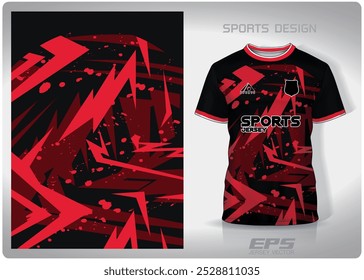 Relâmpago manchado vermelho preto padrão design, ilustração, fundo têxtil para t-shirt de esportes, camisa de camisa de futebol mockup para clube de futebol.