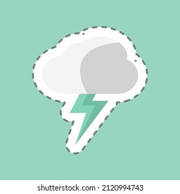 Lightning Sticker in trendy line cut isolated on blue background