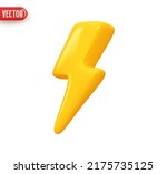 lightning stop, danger. Lightning Sign Yellow Color. Realistic 3d design In plastic cartoon style. Icon isolated on white background. Vector illustration