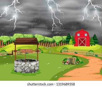 Lightning storm landscape scene  illustration