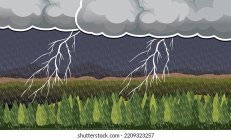 Lightning storm at night background illustration
