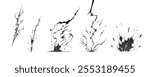Lightning strike bolt silhouettes sequence vector illustration. Black thunderbolts and zippers are natural phenomena isolated on a dark background. Thunderstorm electric effect of light shining flash.