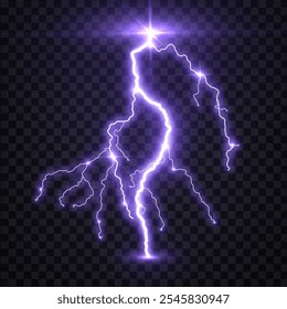 lightning strike, bright realistic lightning effect with flash and glow on isolated background