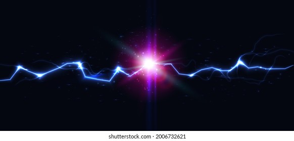 Lightning strike collision, thunder flash battle versus, electric shock strike, battery charge, fireball vector illustration - Shutterstock ID 2006732621
