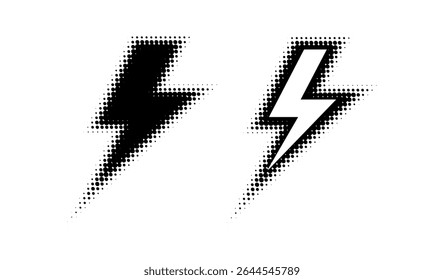 Lightning Strike Electric Sign Dots Halftone Vector Illustration