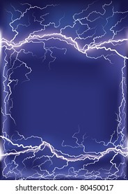 Lightning strike on dark blue frame background for design or text with Mesh