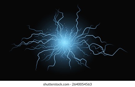 Lightning strike vector illustration, this design could be used to represent energy, power, or a technological phenomenon.
