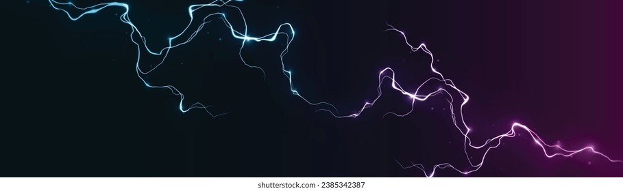 Lightning strikes Background Template. Confrontation template, vs battle or fight concept.  Flash light thunderbolt spark. Realistic transparent neon light.