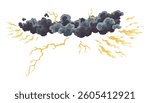 Lightning strikes from the cloud. Natural phenomenon, light effect. Effective texture of steam and energy. Grey clouds with natural glow