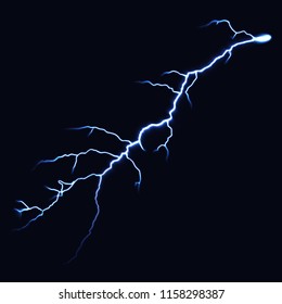 Lightning strikes. Electric light thunder spark. Realistic lightning on dark background. Vector illustration