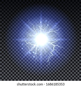 Lightning strikes and sparks, electrical energy on transparent background. Lightning flash and spark. Vector neural cells system