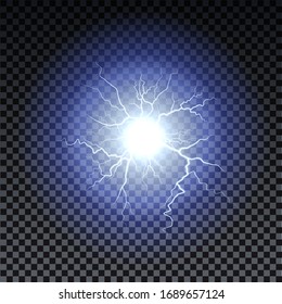 Lightning strikes and sparks, electrical energy on transparent background. Lightning flash and spark. Vector neural cells system