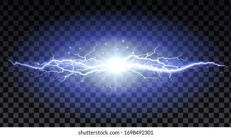 Lightning strikes and sparks, electrical energy on transparent background. Lightning flash and spark. Vector neural cells system