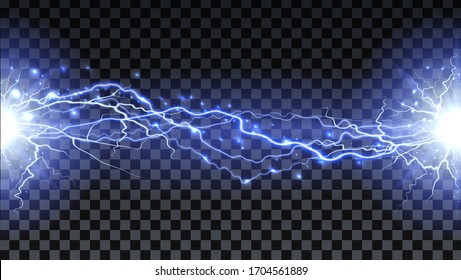 Lightning strikes and sparks, electrical energy on transparent background. Lightning flash and spark. Vector neural cells system