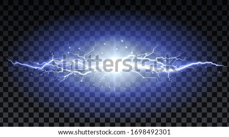 Lightning strikes and sparks, electrical energy on transparent background. Lightning flash and spark. Vector neural cells system
