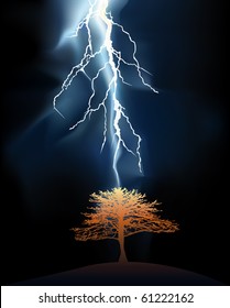 Lightning struck in a lonely tree