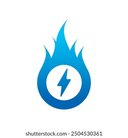 Lightning symbol in blue gradient. Flame and lightning symbol concept