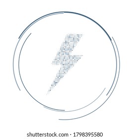 El símbolo del rayo lleno de puntos azules oscuros. Ilustración del vector sobre fondo blanco