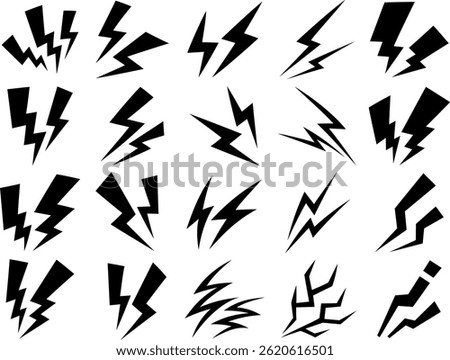 Lightning symbol silhouette illustration set