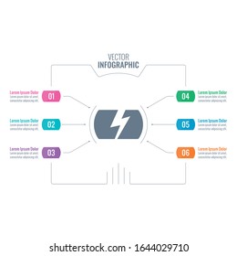 símbolo de relámpago y seis pasos de plantilla de infografía. plantilla de infografía de energía. plantilla de información empresarial