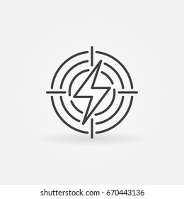 Lightning in target icon. Vector energy or electricity concept sign 