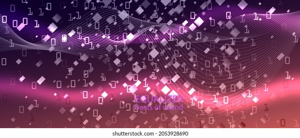 Lightning Tech Vector Background. Cyber Futuristic Slide. Fractal Liquid Code Geometric Grunge Modern Layout. Purple Pink Blue Background. Matrix Falling Binary Code. Lightning Tech Banner