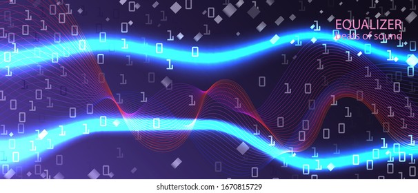 Lightning Tech Vector Background. Geometric Funky Modern Design. Matrix Falling Binary Code. Fractal Flow Glow Punk Futuristic Slide. Blue Pink Purple Background. Lightning Tech Banner