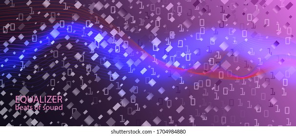 Lightning Tech Vector Background. Pink Blue Purple Background. Matrix Falling Binary Code. Punk Equalizer Slide. Fractal Liquid Glow Geometric Funky Modern Layout. Lightning Tech Banner