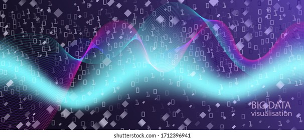 Lightning Tech Vector Equalizer. Cyber Equalizer Slide. Matrix Flying Binary Code. Neon Tech Funky Trendy Layout. Blue Pink Purple Background. Fractal Flow Glow Lightning Tech Banner