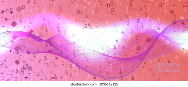 Lightning Tech Vector Equalizer. Digital Futuristic Slide. Fractal Flow Code Matrix Flying Binary Code. Technology Abstract Minimal Template. Purple Blue Pink Background. Lightning Tech Banner