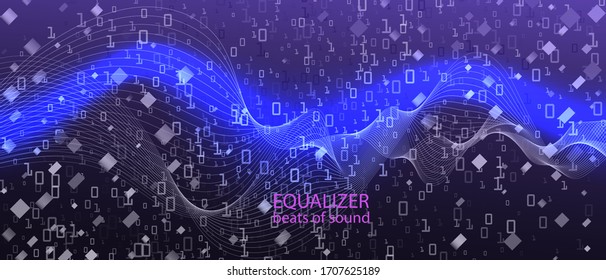 Lightning Tech Vector Landing Page. Fractal Liquid Glow Tech Neon Grunge Trendy Design. Digital Equalizer Slide. Pink Blue Purple Background. Matrix Falling Binary Code. Lightning Tech Banner