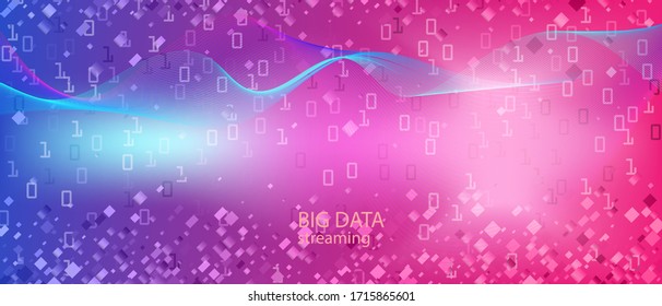 Lightning Tech Vector Landing Page. Matrix Falling Binary Code. 