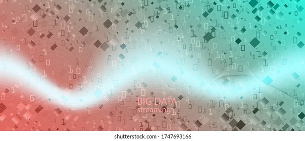 Lightning Tech Vector Landing Page. Código binario de Flying Matrix. Diapositiva digital futurista. Fondo azul rosado morado. Código de flujo fractal Computación Funky Diseño moderno. Banner Lightning Tech