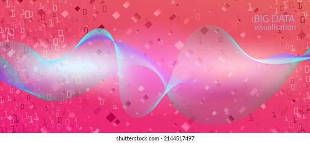 Lightning Tech Vector Landing Page. Fractal Flow Code Digital Futuristic Slide. Blue Purple Pink Background. Neon Tech Abstract Trendy Template. Matrix Flying Binary Code. Lightning Tech Banner