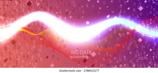 Lightning Tech Vector Presentation. Pink Blue Purple Background. Fractal Flow Code Neon Tech Abstract Modern Layout. Cyber Equalizer Slide. Matrix Falling Binary Code. Lightning Tech Banner