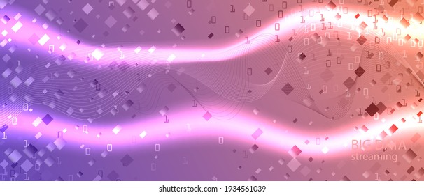 Lightning Tech Vector Wallpaper. Fractal Liquid Data Geometric Colorful Music Layout. Blue Purple Pink Background. Punk Futuristic Slide. Matrix Falling Binary Code. Lightning Tech Banner