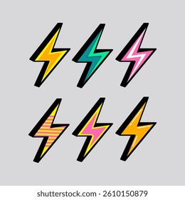 lightning thunder bolt colections on retro style grey background 