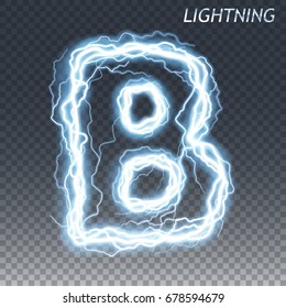 Lightning and thunder bolt or electric font, glow and sparkle effect, vector art isolated on transparent background.
