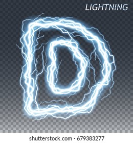 Lightning and thunder bolt or electric font, glow and sparkle effect, vector art isolated on transparent background.