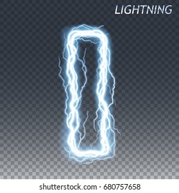 Lightning and thunder bolt or electric font, glow and sparkle effect, vector art isolated on transparent background.