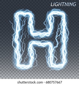 Lightning And Thunder Bolt Or Electric Font, Glow And Sparkle Effect, Vector Art Isolated On Transparent Background.