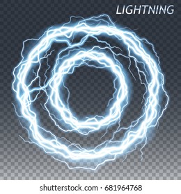 Lightning And Thunder Bolt Or Electric Font, Glow And Sparkle Effect, Vector Art Isolated On Transparent Background.